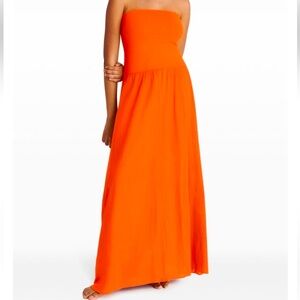 Eres $640 Ankara Strapless Maxi Dress Size M Orange 🍊 Cotton Jersey Resort